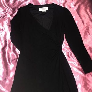 Women’s solid black faux wrap dress